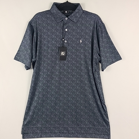 NEW FootJoy Men's Speckle Black Print Collar Golf Polo Sz M NWT - Picture 1 of 7
